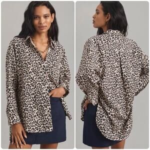 Anthropologie Maeve The Bennett Buttondown Leopard Shirt Sz S Oversized Cotton